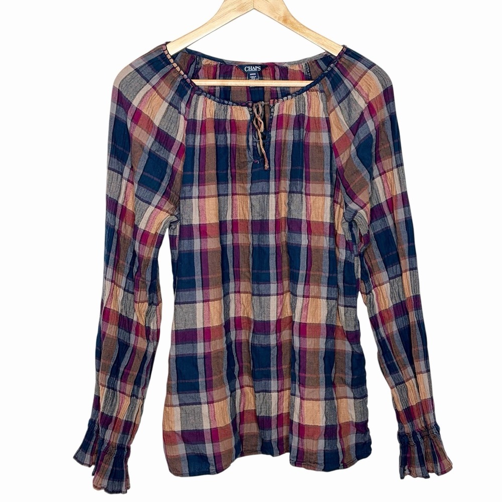 Chaps Fisherman Plaid Top Womens Size M Grunge Heritage Dark Cottagecore Granola